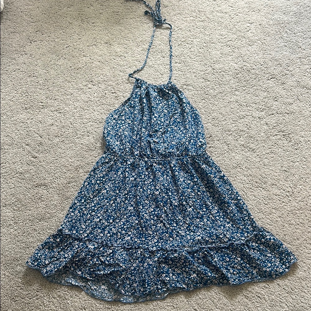 SHEIN Blue and White Ruffled Tiered Sundress